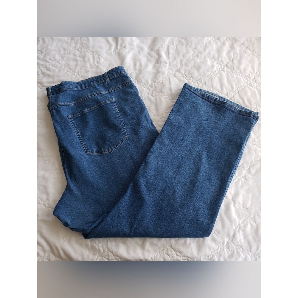 Woman Within Size 30T Blue Denim Flare Jeans High Rise Comfort Stretch Wide Leg